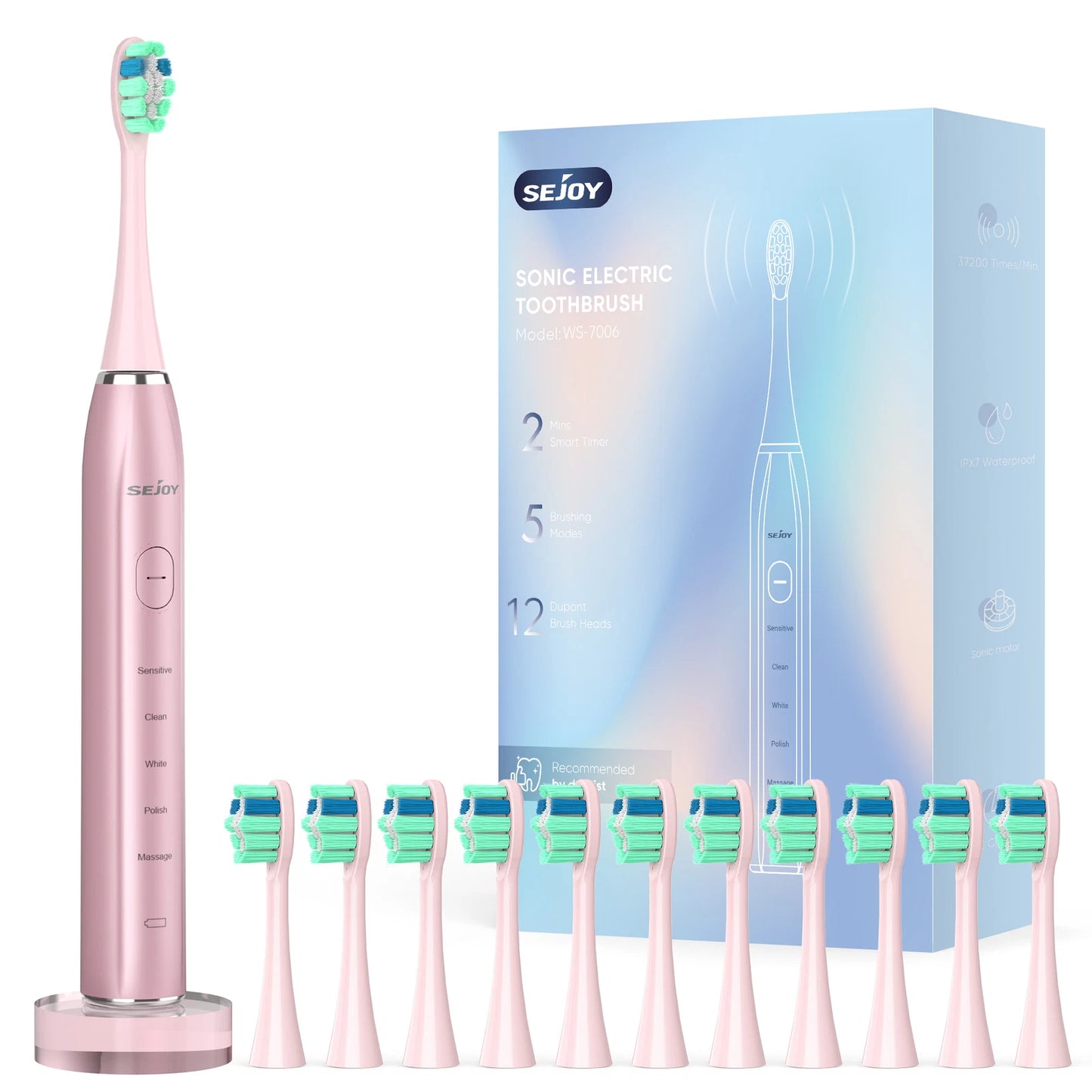 Electric Toothbrush USB Rechargeable Sonic Power Toothbrush with 12 Brush Heads