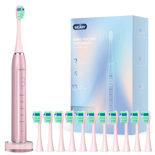 Electric Toothbrush USB Rechargeable Sonic Power Toothbrush with 12 Brush Heads