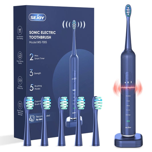 Electric Toothbrush Wireless Charging with 6 Brush Heads and Charging Base